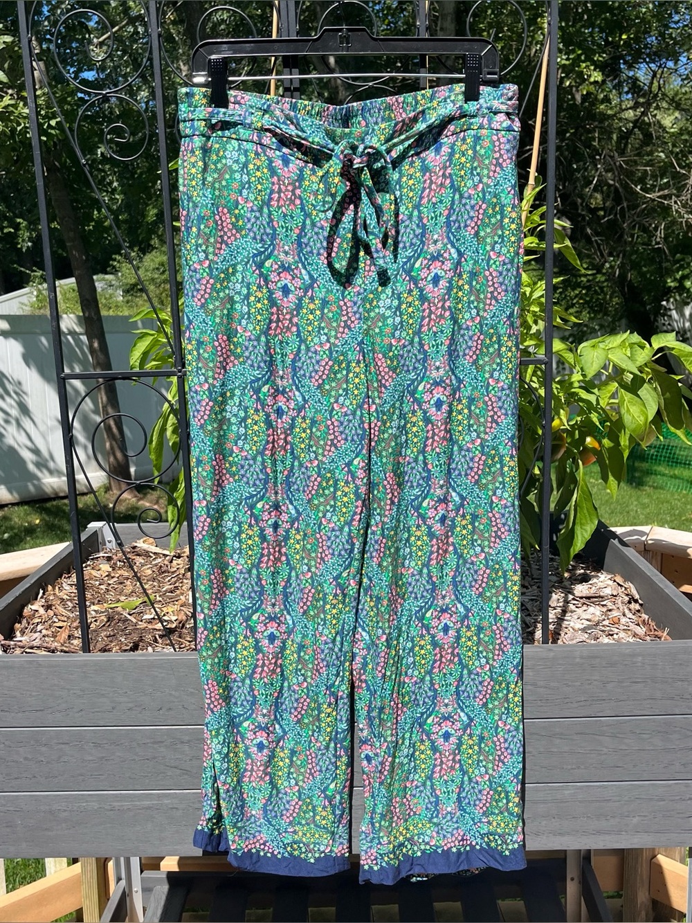 Talbots Floral Print Wide Leg Tie Waist Casual Pants Size M Boho Cottagecore